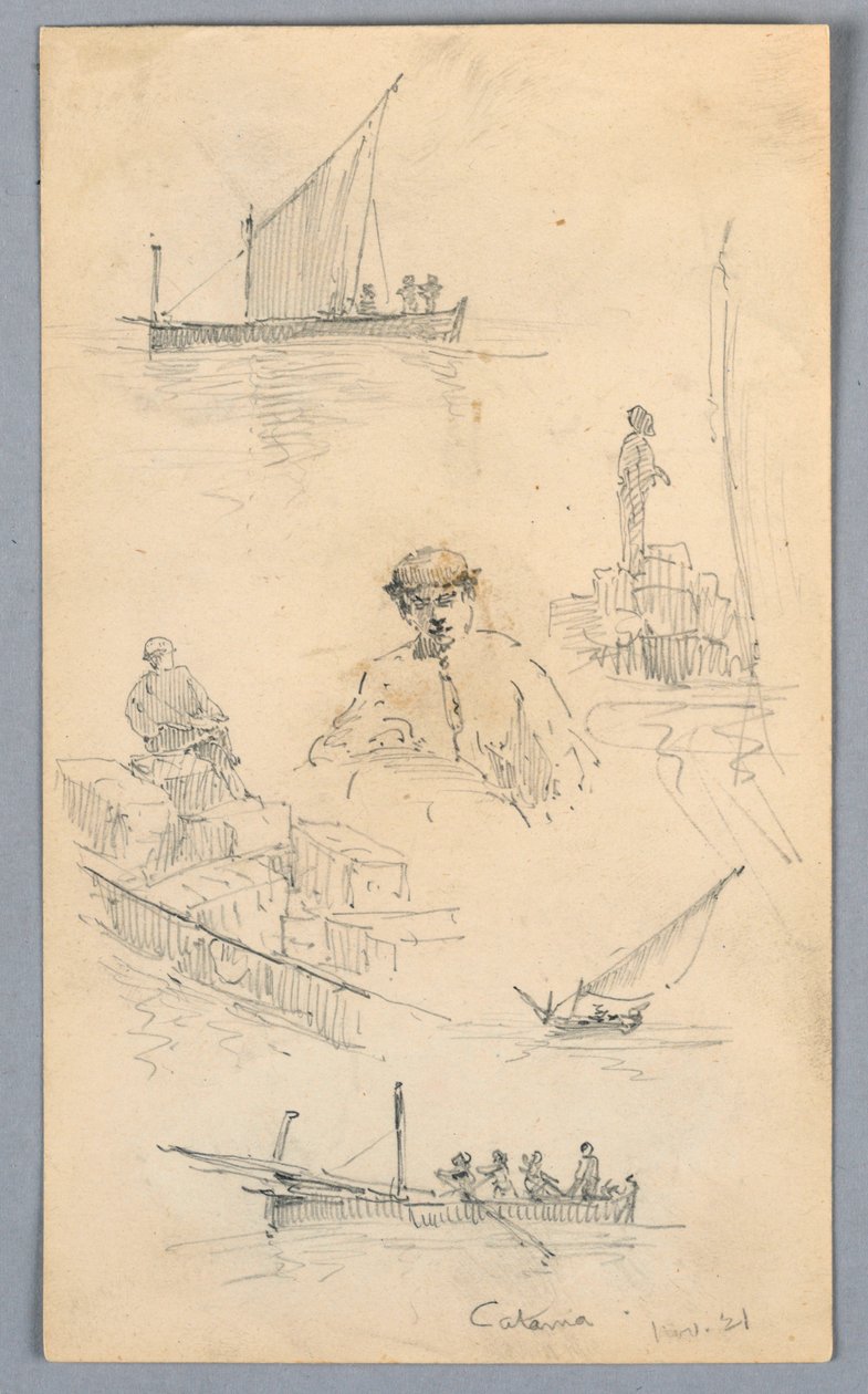 Skisser i havnen i Catania av Arnold William Brunner