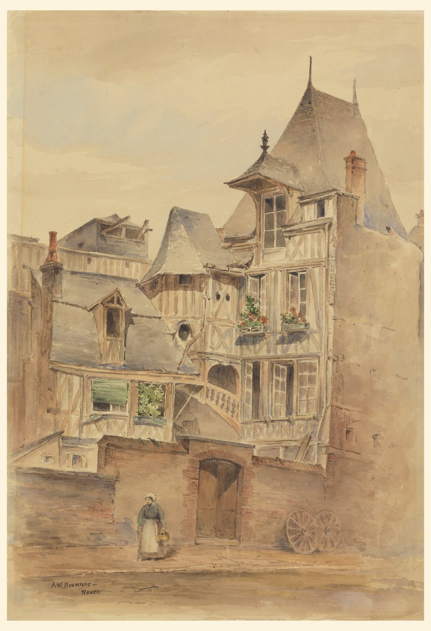 Gatescene med middelalderhus av Arnold William Brunner