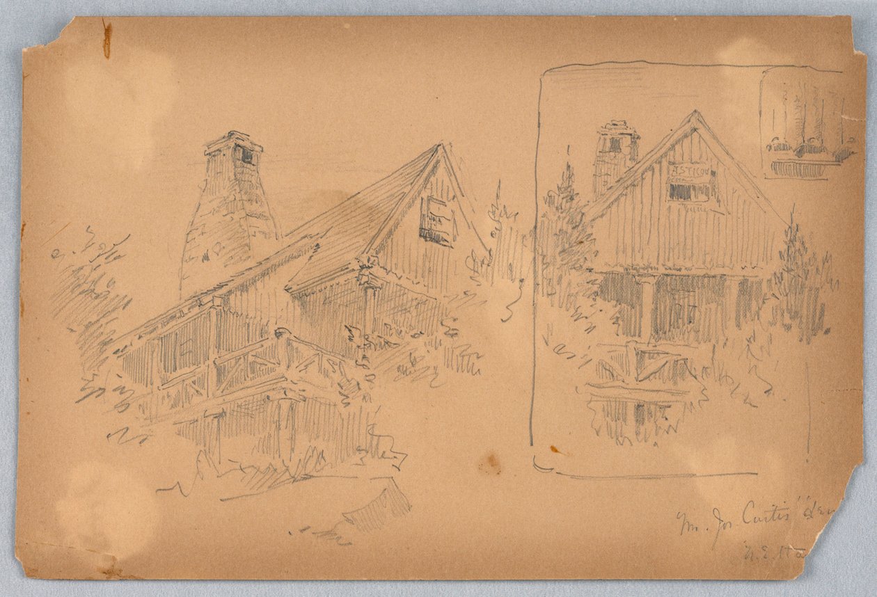 To skisser av hytte av Arnold William Brunner
