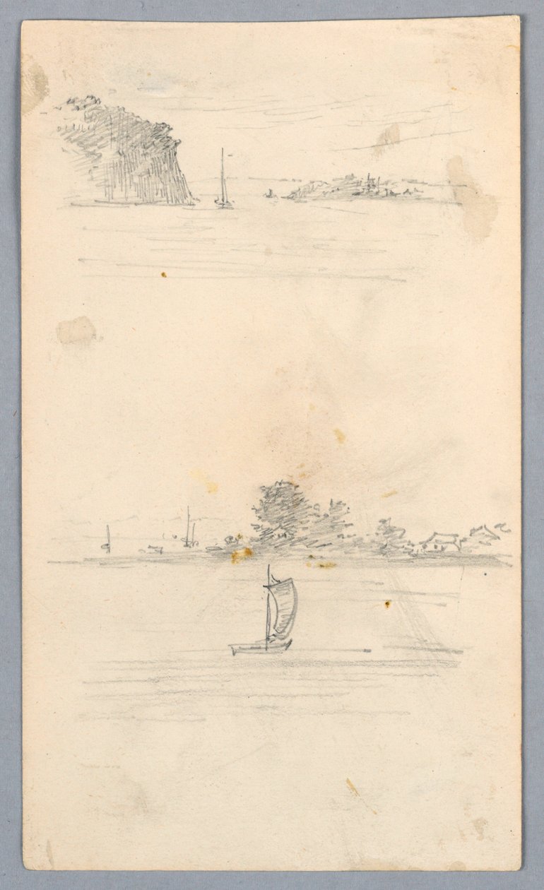 To skisser av seilbåter som seiler av Arnold William Brunner