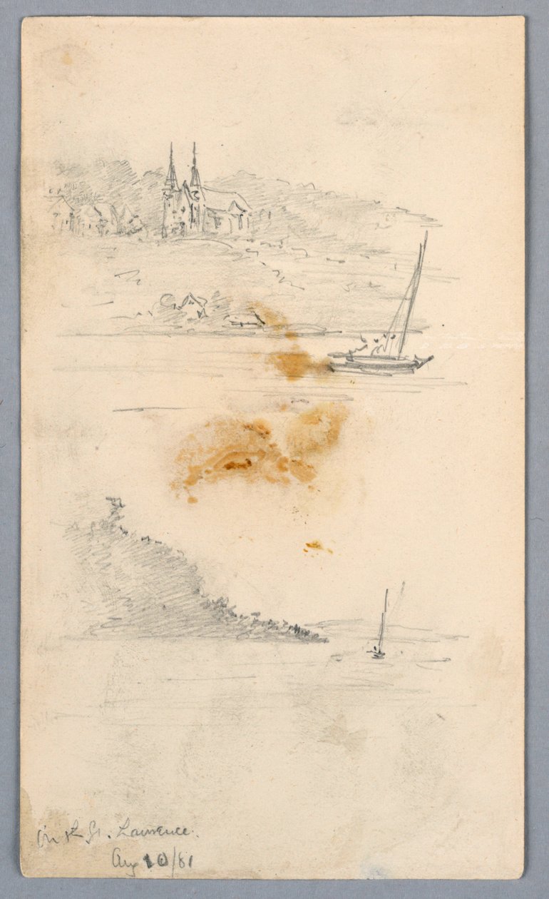 To skisser av seilbåter ved St. Lawrence av Arnold William Brunner