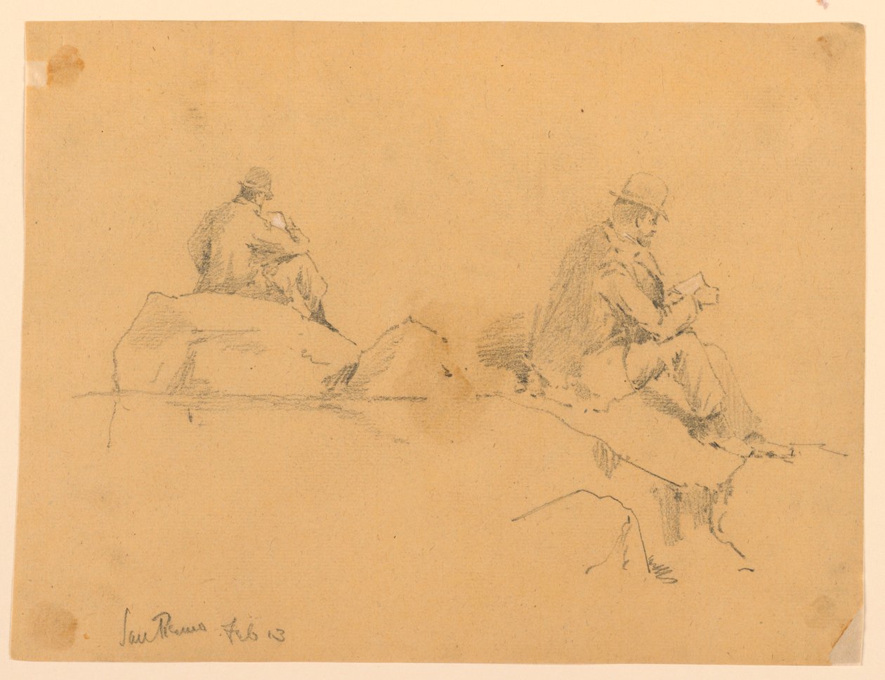 To skisser av en mann som sitter på steiner i San Remo av Arnold William Brunner
