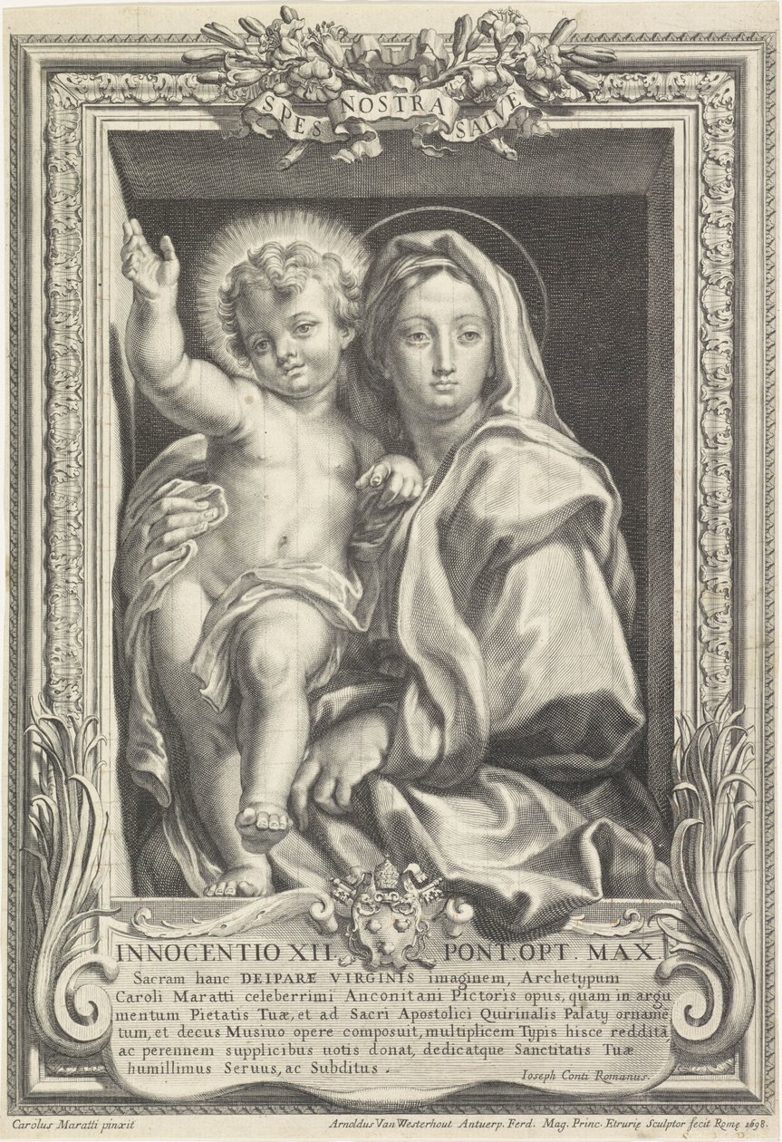 Maria med Kristusbarnet Spes Nostra Salve (tittel på objekt) av Arnold van Westerhout