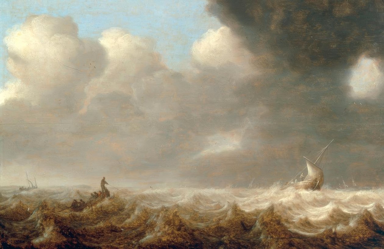 Fiskebåter på grov sjø av Arnoldus van Anthonissen