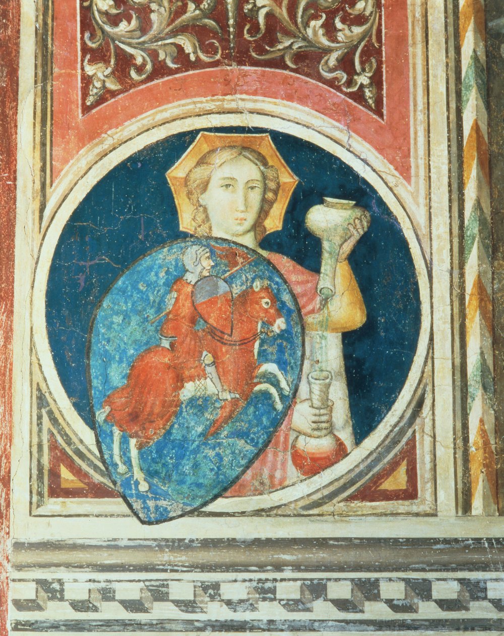Allegorisk figur av Temperance, en av flere skildringer av dydene som rammer inn Militant Justice fra Salone del Consiglio av Arrigo di Niccolo