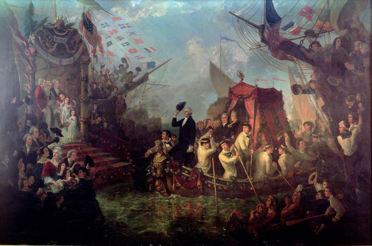 George Washington ankommer New York City, 30. april 1789 av Arsene Hippolyte Rivey