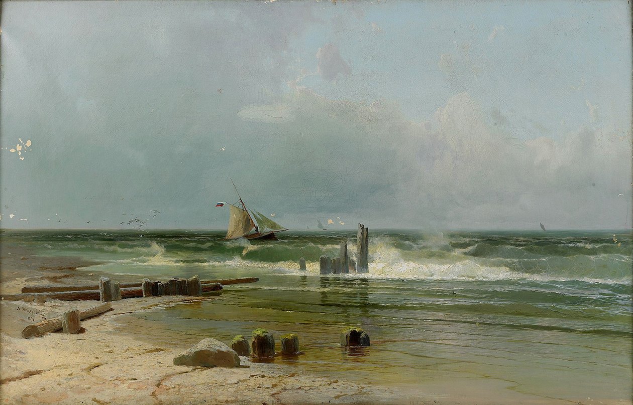 En seilbåt ved stranden, 1891 av Arseniy Ivanovich Meshchersky
