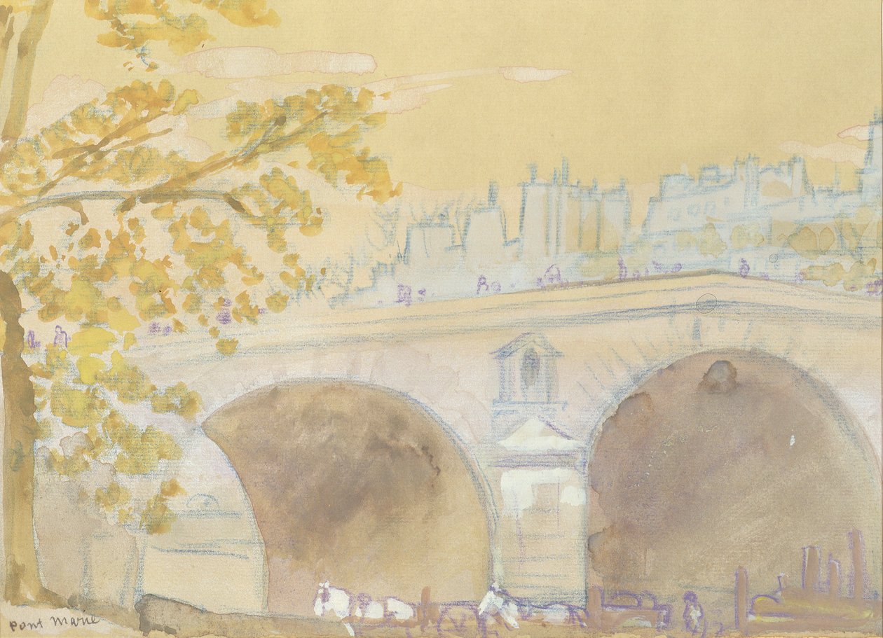 Pont Marie fra Quai des Celestins, 1926 (wc på papir) av Arthur Bowen Davies