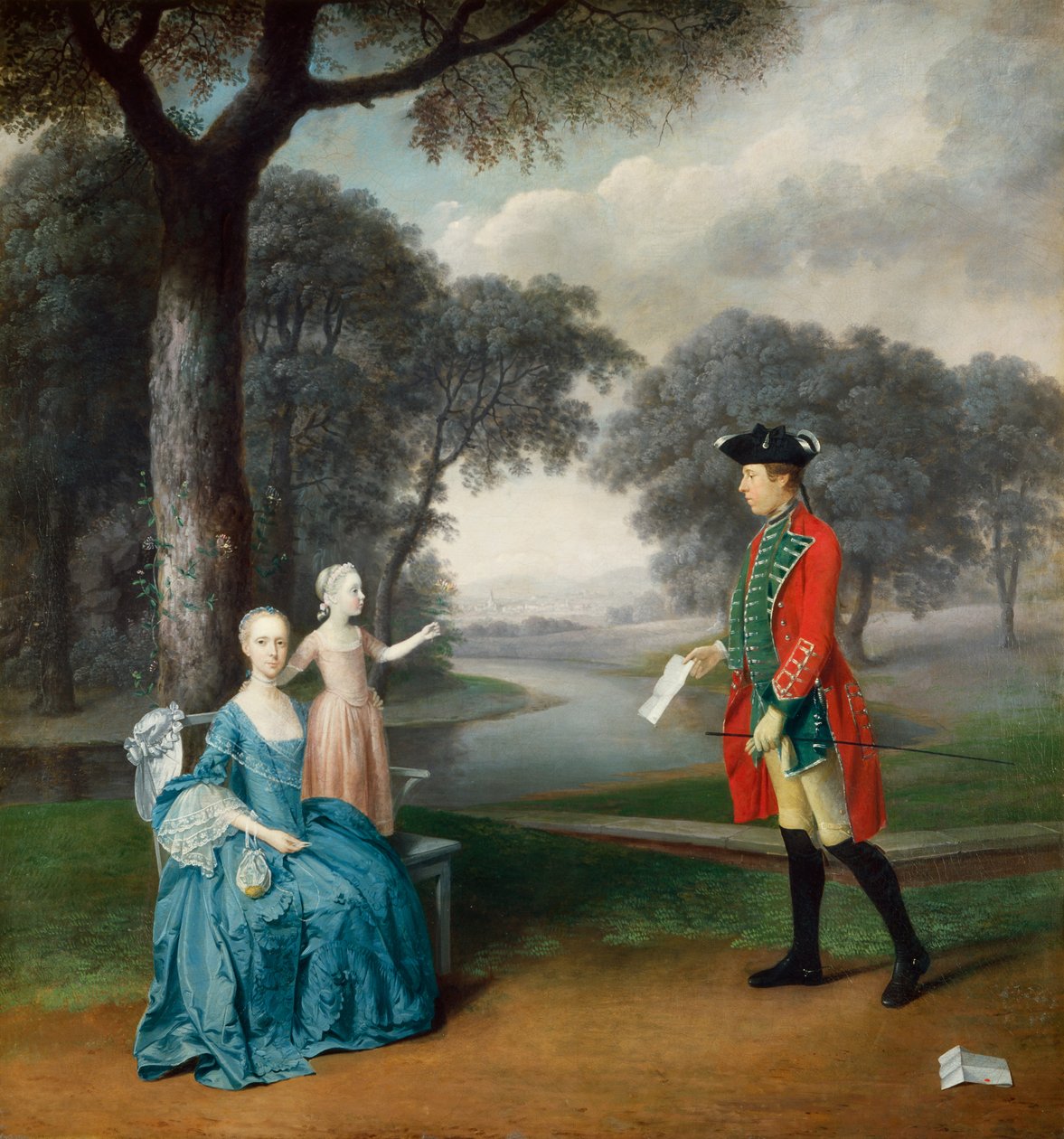 Francis Vincent, hans kone Mercy og datteren Ann, fra Weddington Hall, Warwickshire, 1763 av Arthur Devis