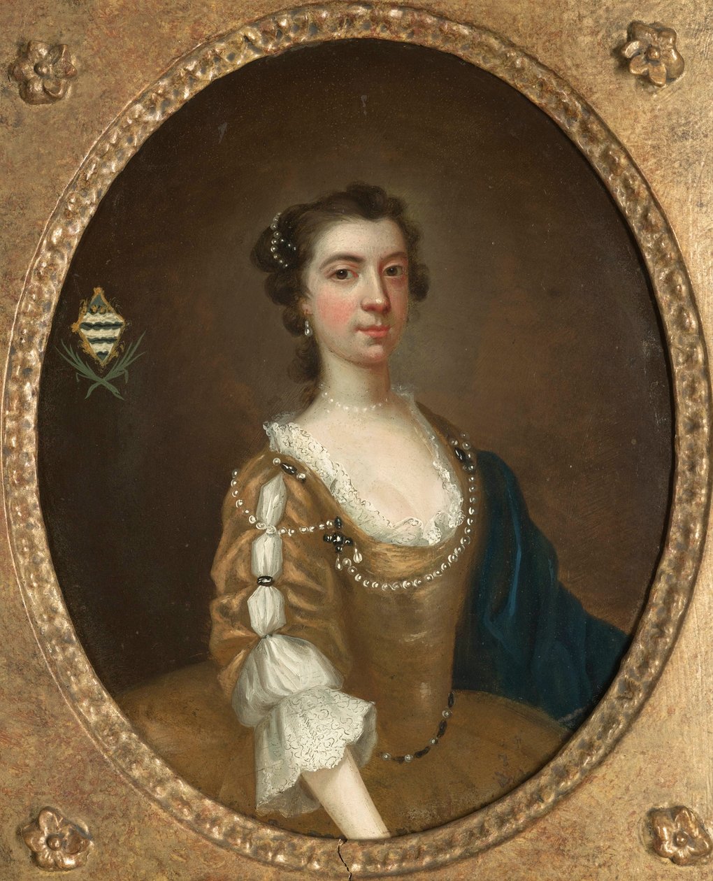 Ett av et par portretter av to søstre fra Moult-familien i Nottinghamshire (olje på kobber) (se også 328882) av Arthur Devis