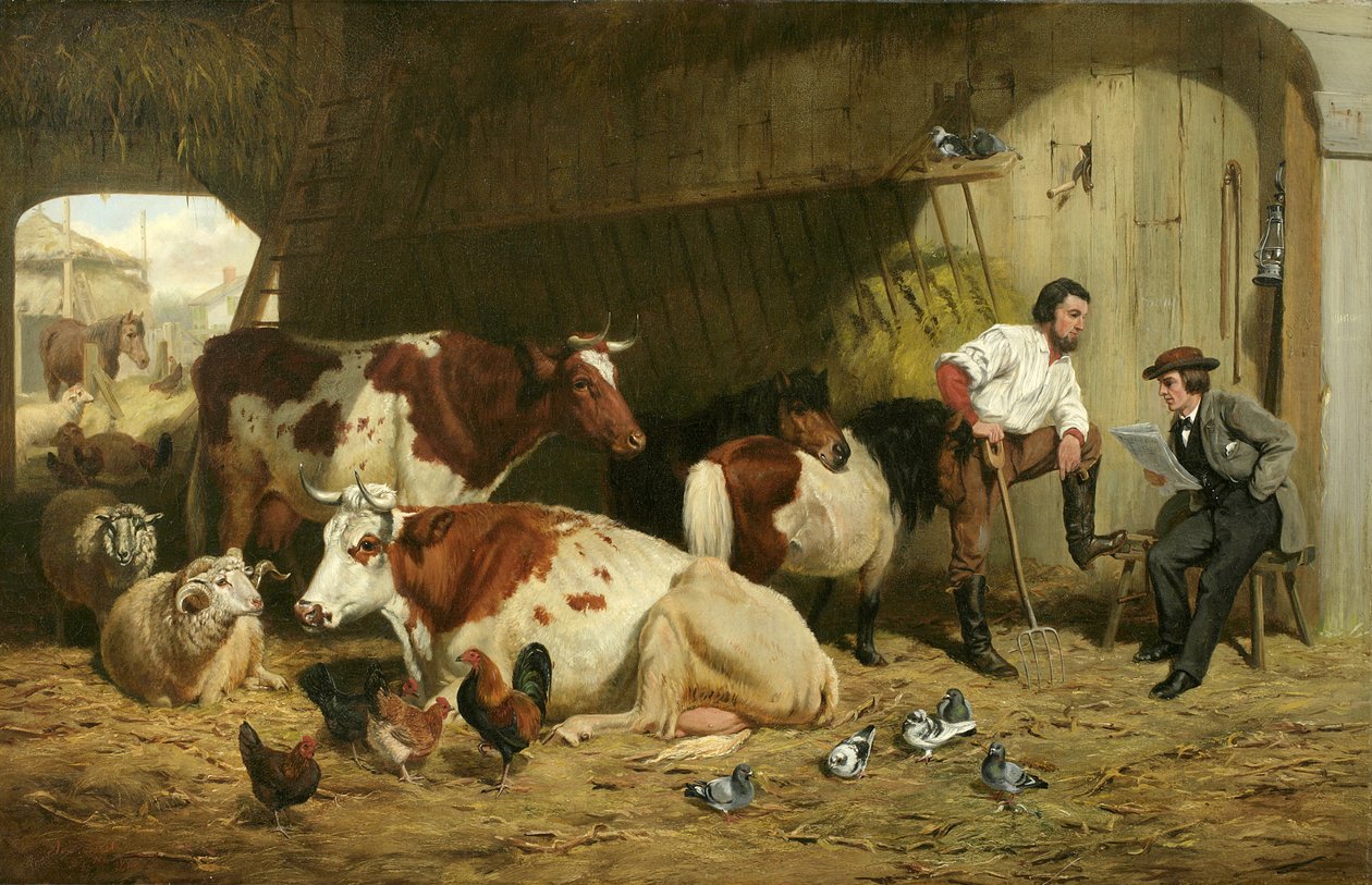 De siste nyhetene, Storfe i stallen, 1862 av Arthur Fitzwilliam Tait