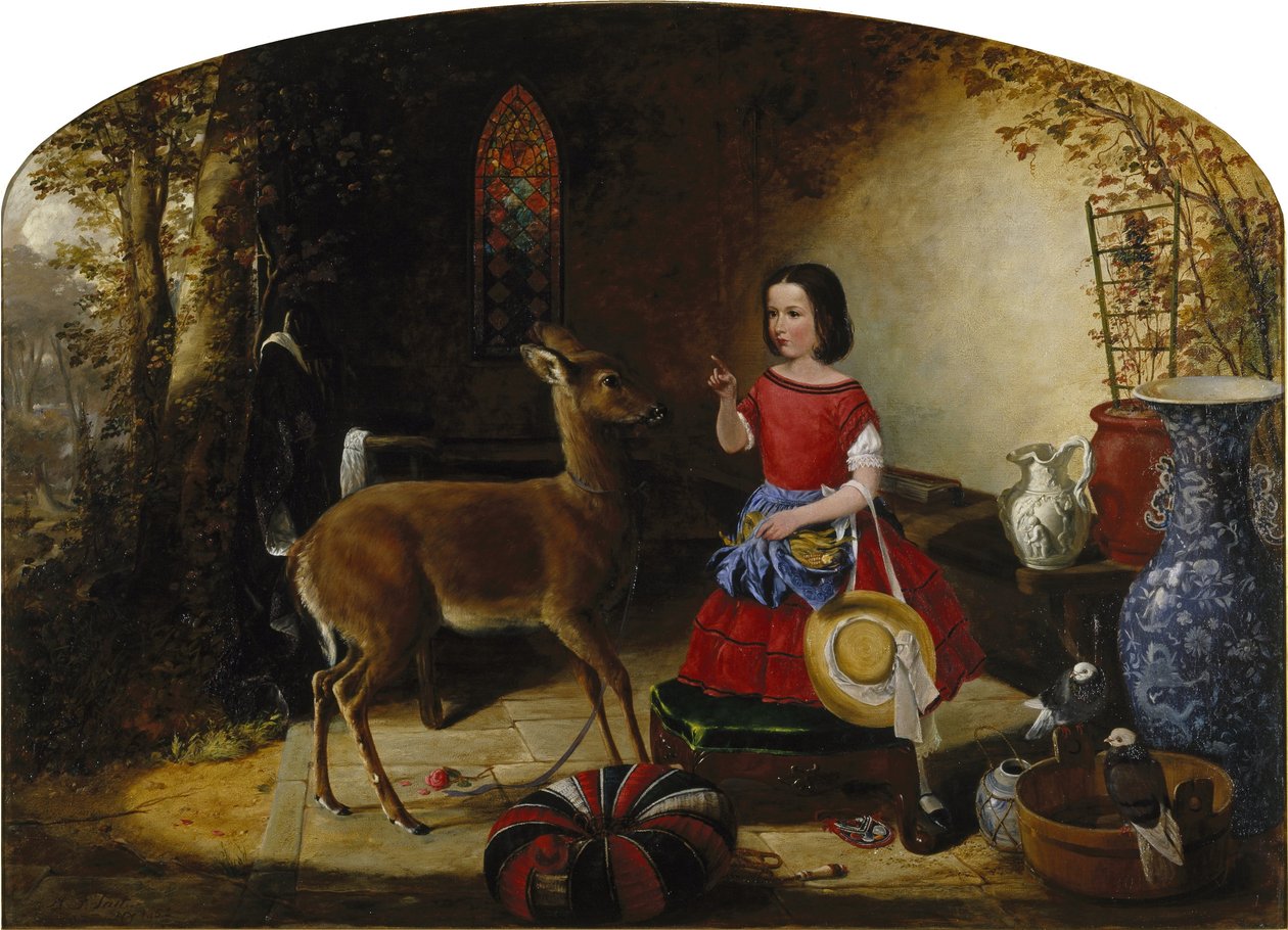 Påtale. Ah! Du slemme fawn, du har spist blomstene igjen. av Arthur Fitzwilliam Tait