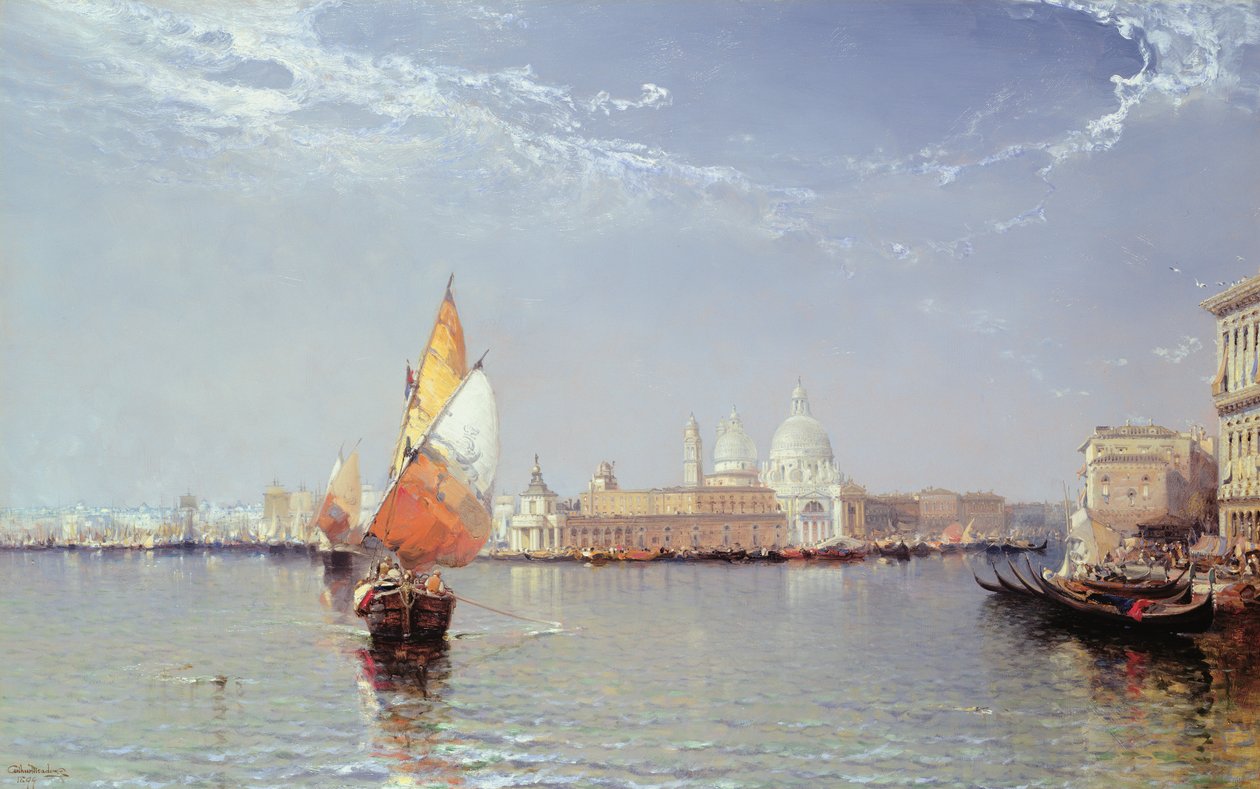 Venetiansk kanalscene med salutten i det fjerne av Arthur Joseph Meadows