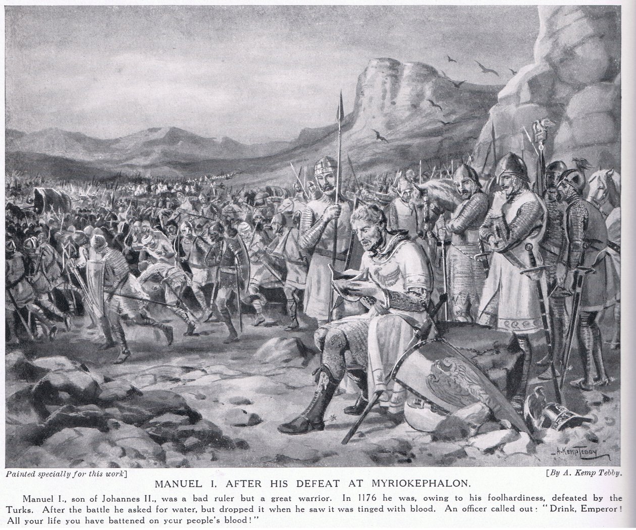 Manuel I, etter hans nederlag ved Myriokephalon 1176 e.Kr av Arthur Kemp Tebby
