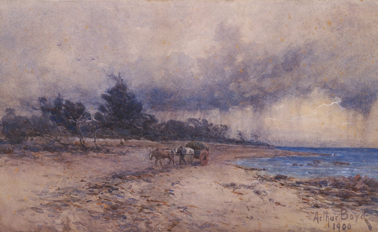 ikke tittel (samle tang før stormen, Sandringham -stranden) av Arthur Merric Boyd