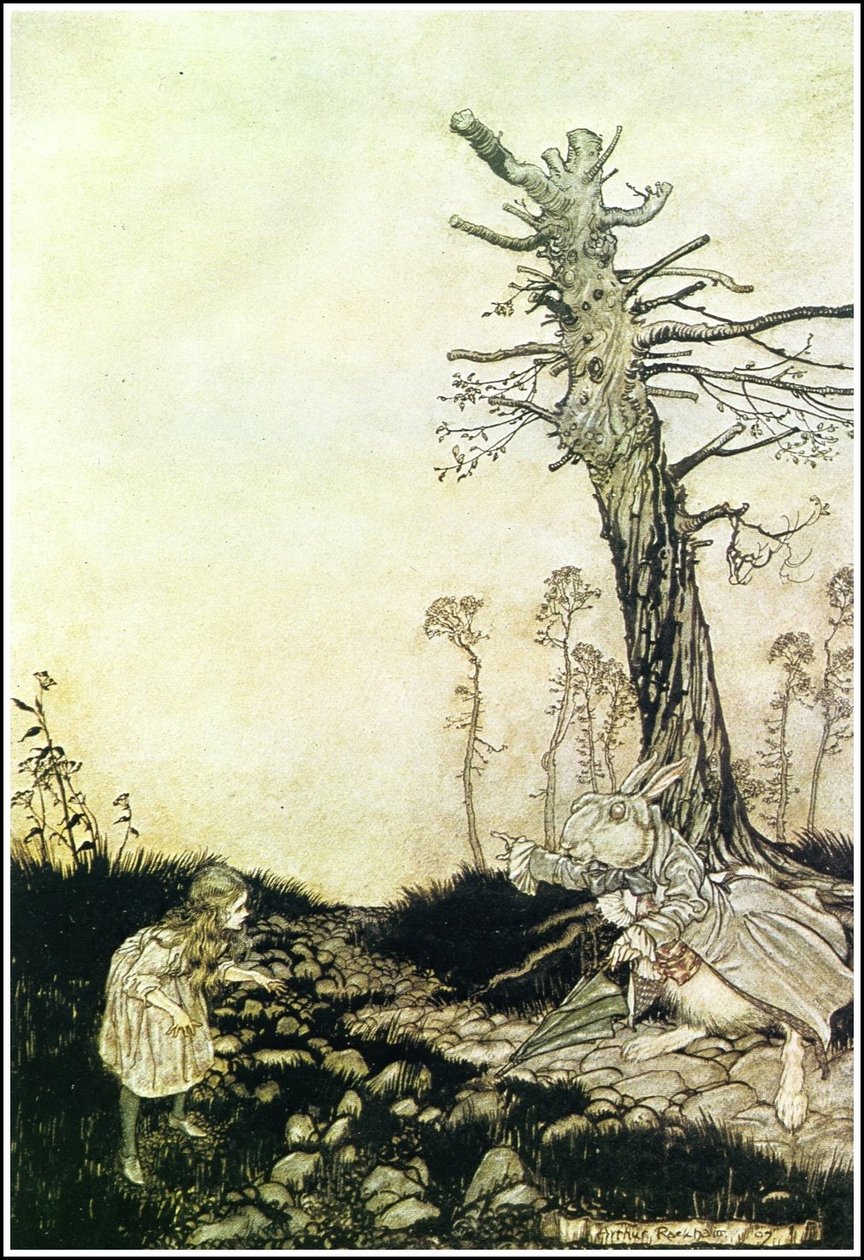 Alices Adventures in Wonderland - Hvorfor Mary Ann, hva gjør du her ute? N av Arthur Rackham