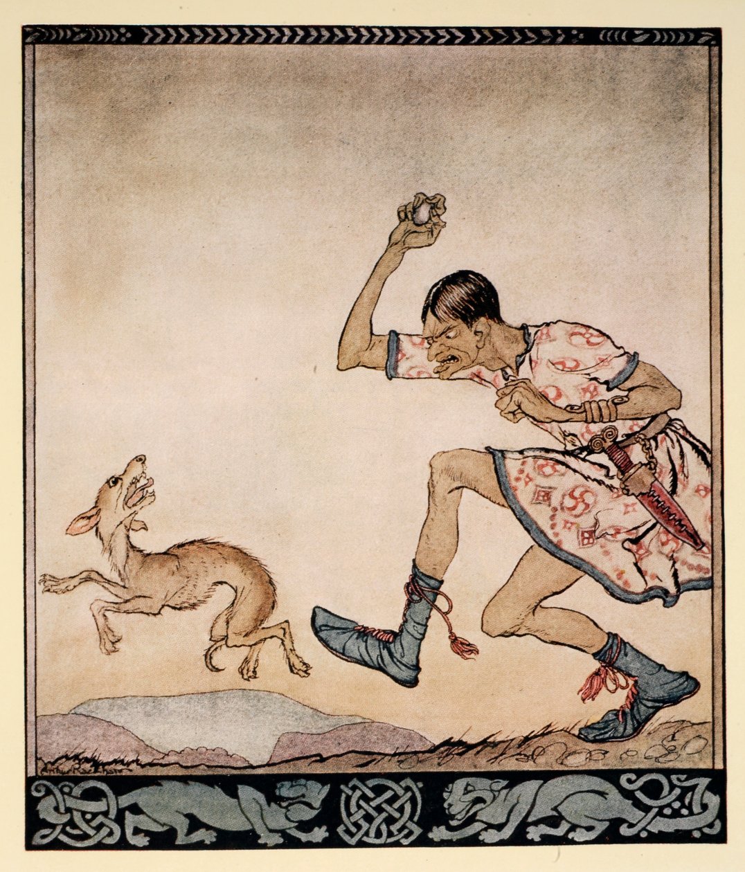 En mann som ikke likte hunder, illustrasjon fra 'Irish Fairy Tales' av James Stephens, 1920 av Arthur Rackham