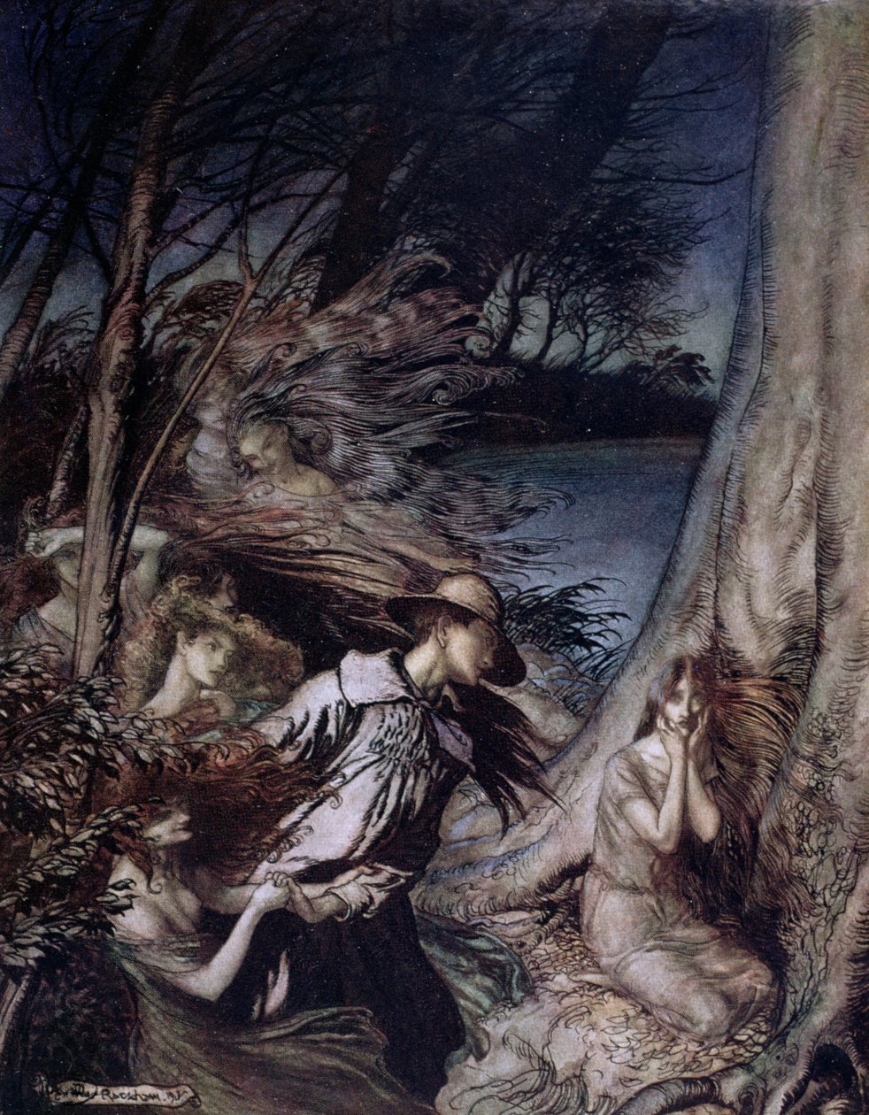 Fairy Illustration, 1912 (farge litho) av Arthur Rackham