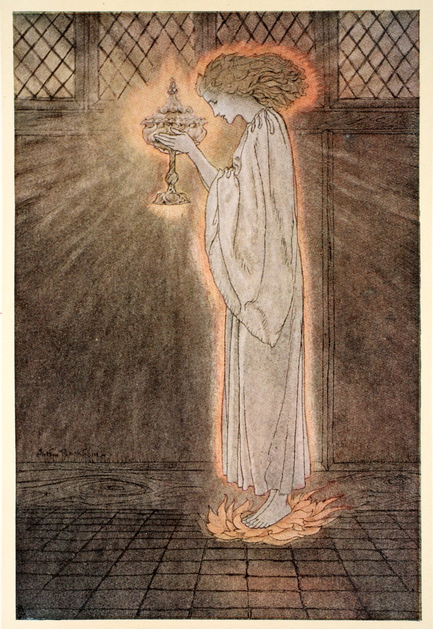 How at the Castle of Corbin a Maiden Bare in the Sangreal and Pretold the Achievements of Galahad, fra Alfred Pollards 