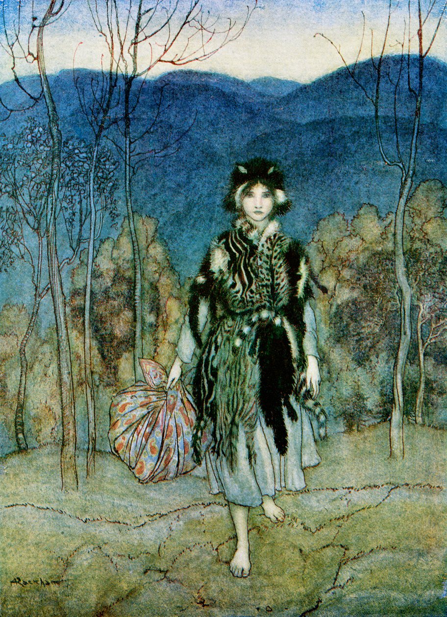 Illustrasjon til historien Catskin, fra English Fairy Tales Gjenfortalt av F.A. Steel, 1927 av Arthur Rackham
