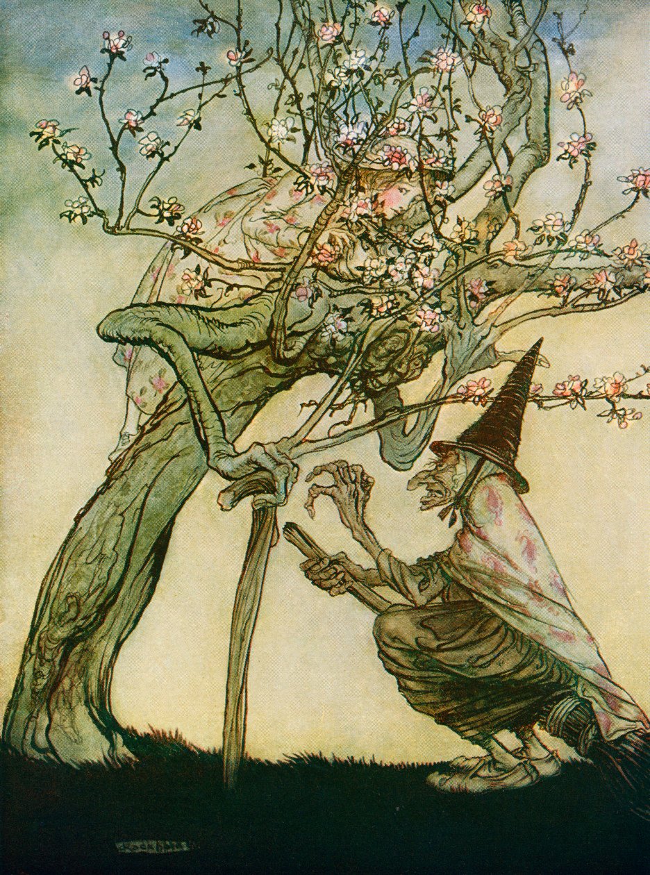 Illustrasjon til historien om The Two Sisters, fra boken English Fairy Tales Retold av F.A. Steel, 1927 av Arthur Rackham