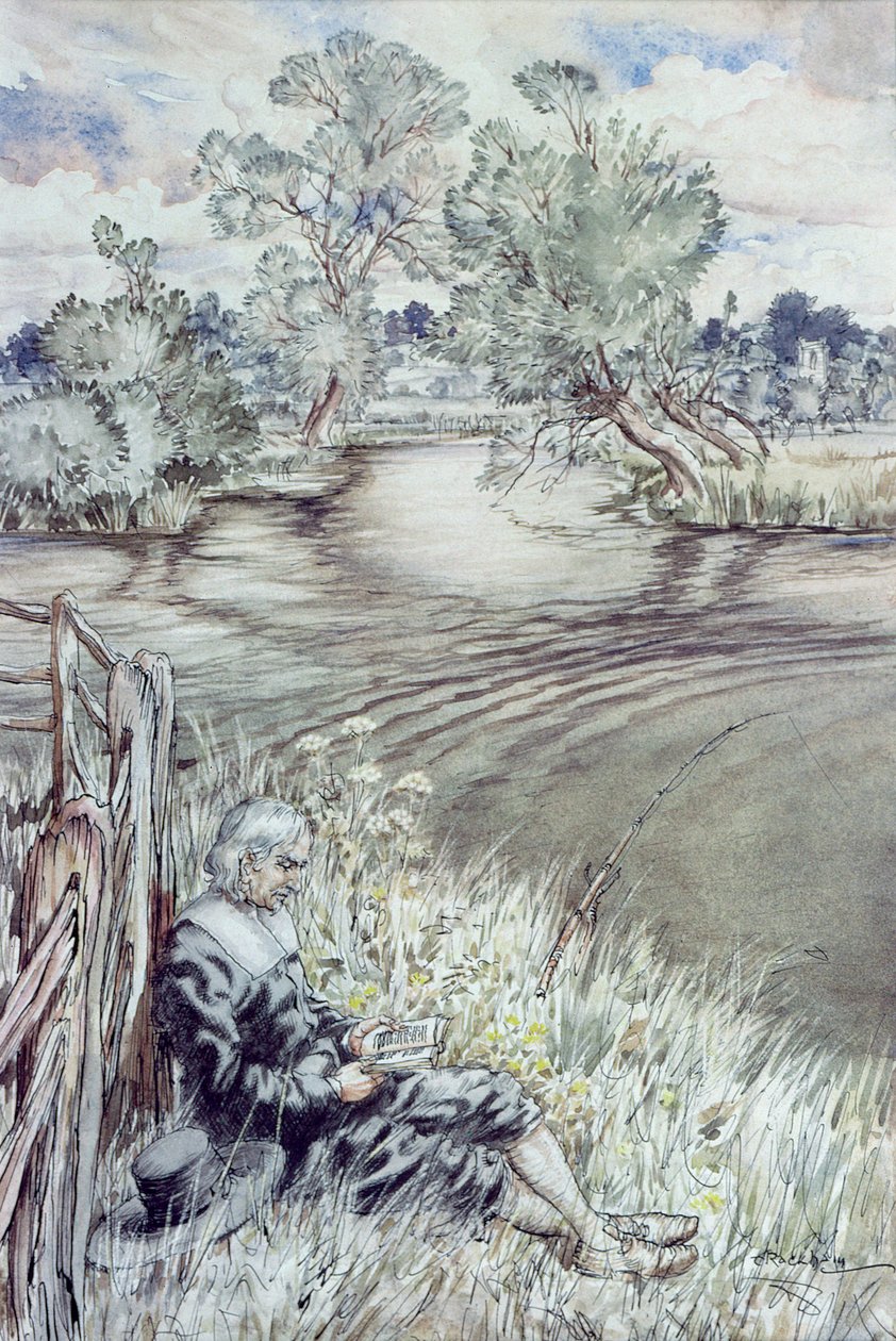 Izaak Walton tilbakelent mot et gjerde, fra 