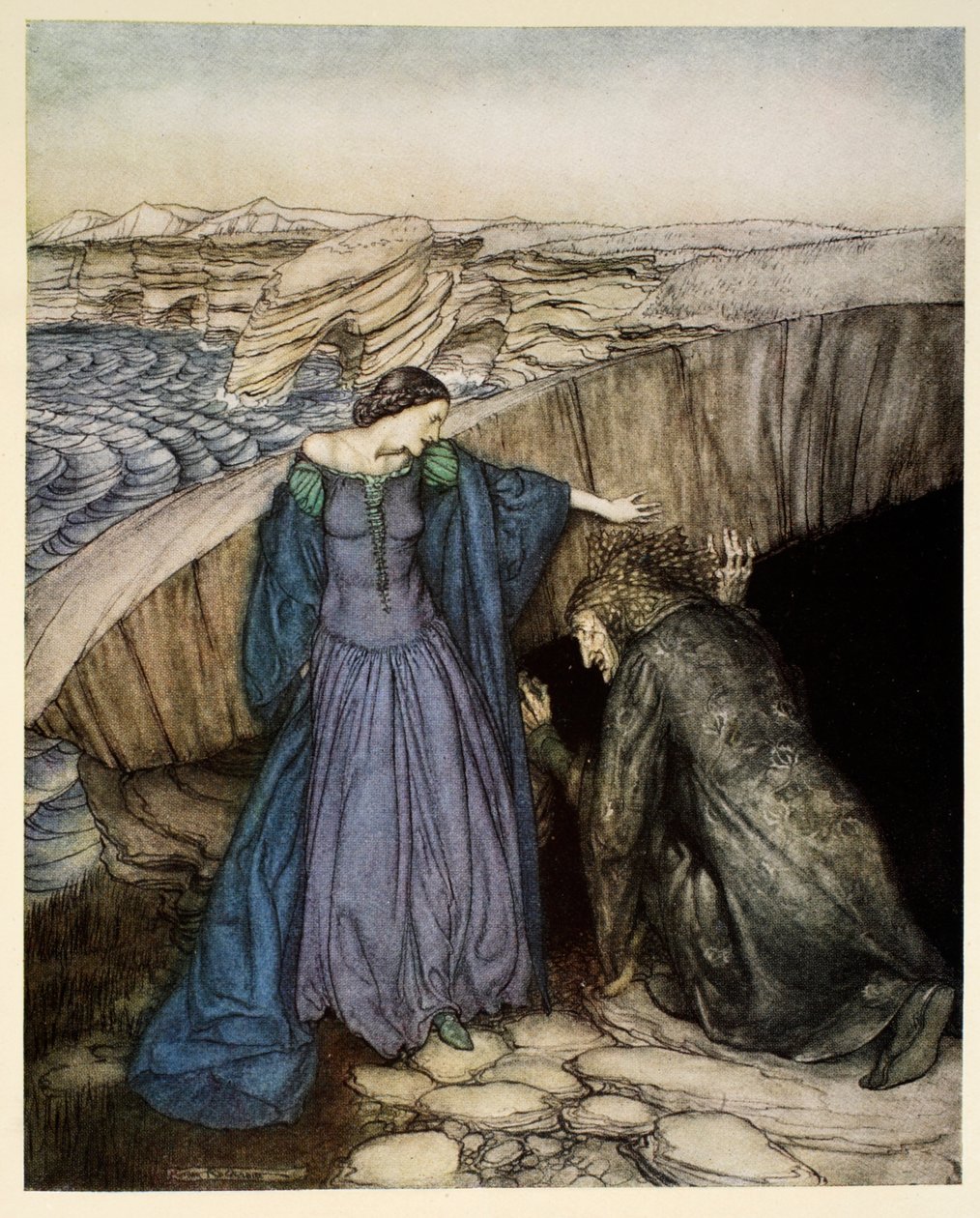 Merlin og Nimue, illustrasjon fra 