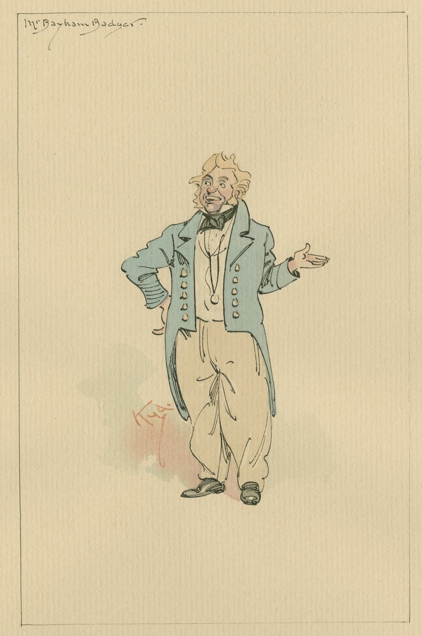 Mr Bayham Badger, ca. 1920-tallet (penn og blekk med wc på papir) av Arthur Rackham