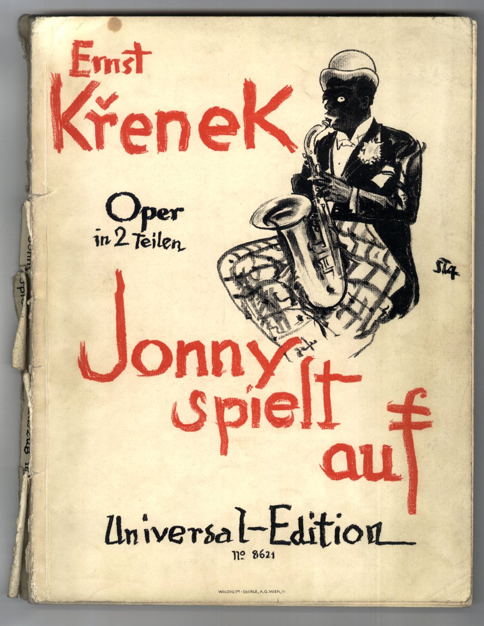 Ernst Krenek, Jonny Strikes Up, cover of the piano score (1. utg.) av Arthur Stadler