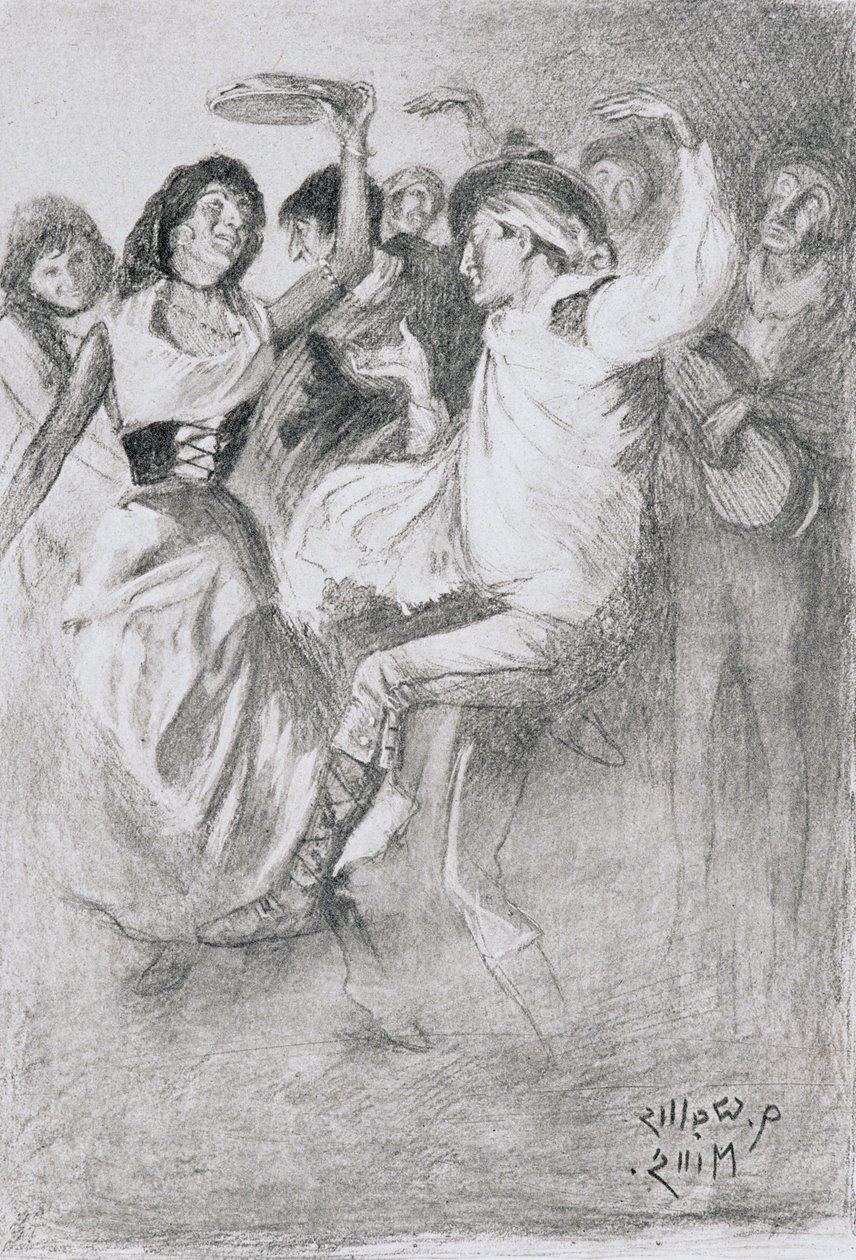 Gypsy Marriage Dance, fra The Zincali av George Barrow (1803-81), utgitt i London, 1923 (blyanttegning på papir) av Arthur Wallis Mills