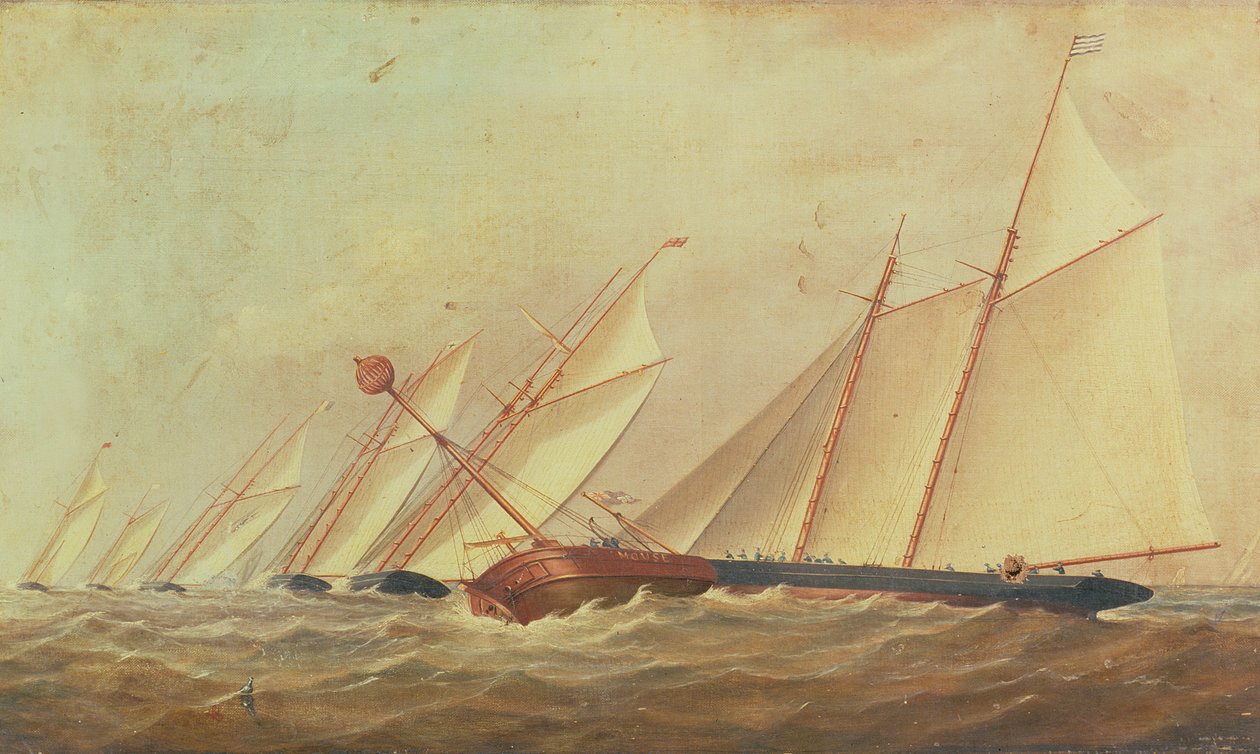 Kuttere og skonnere som runder musens fyrskip av Arthur Wellington Fowles
