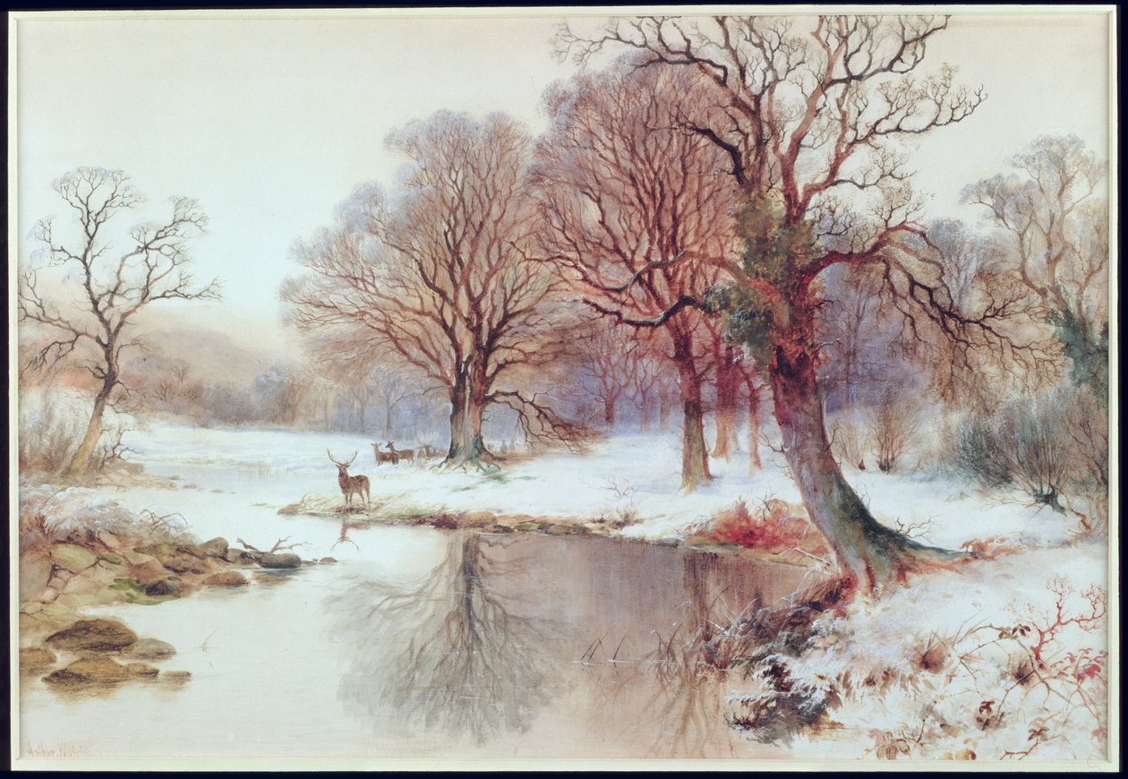 Snølandskap med hjort av Arthur Willett