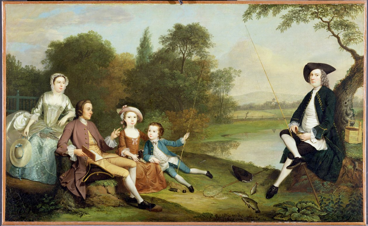 Portrait of a Family, tradisjonelt kjent som Swaine-familien til Fencroft, Cambridgeshire, 1749 av Arthur Devis
