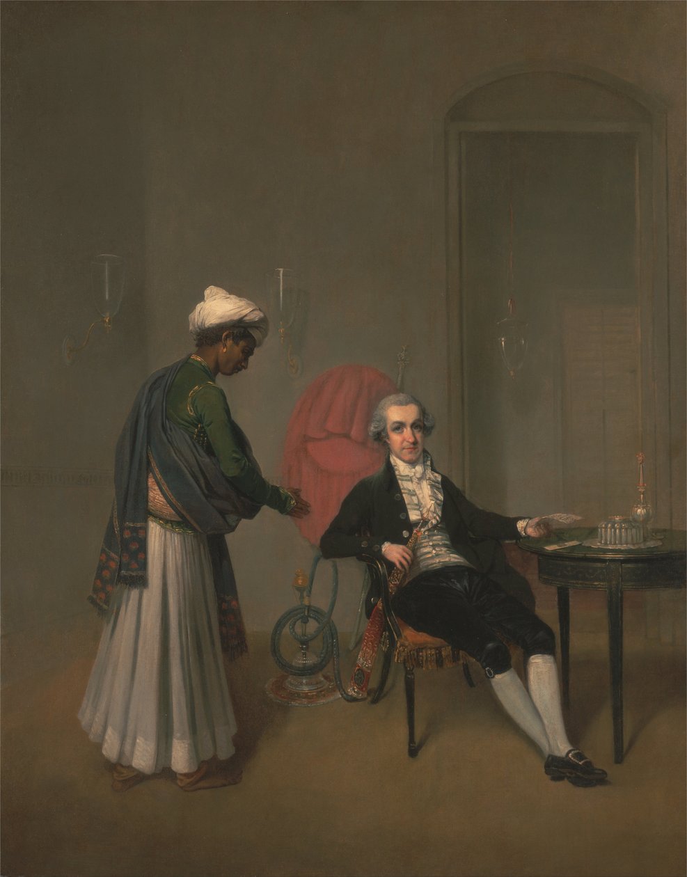 Portrett av en herre, muligens William Hickey og en indisk tjener av Arthur Devis
