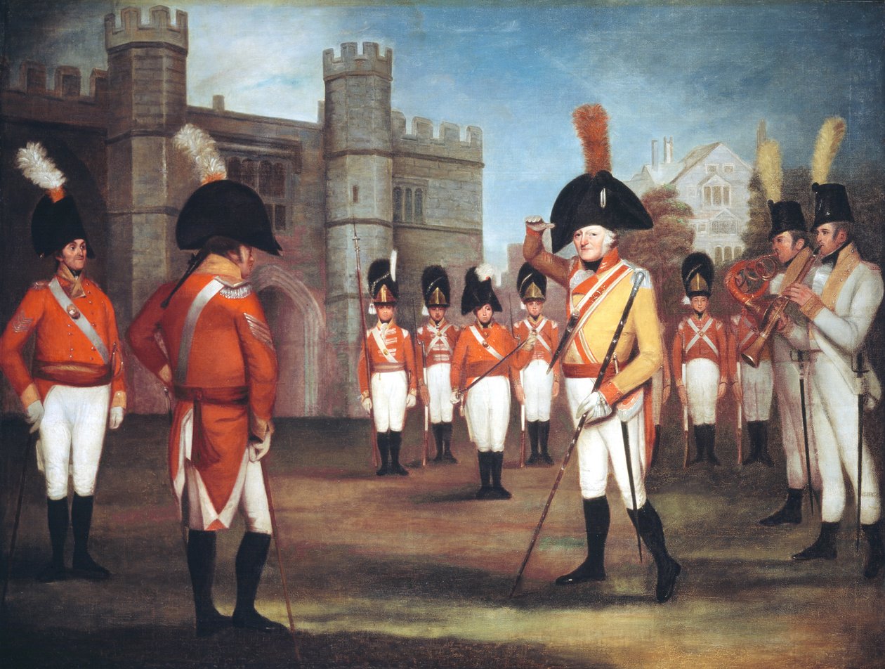 Staffordshire Militia på parade ved Windsor Castle, ca. 1804 av Arthur Devis