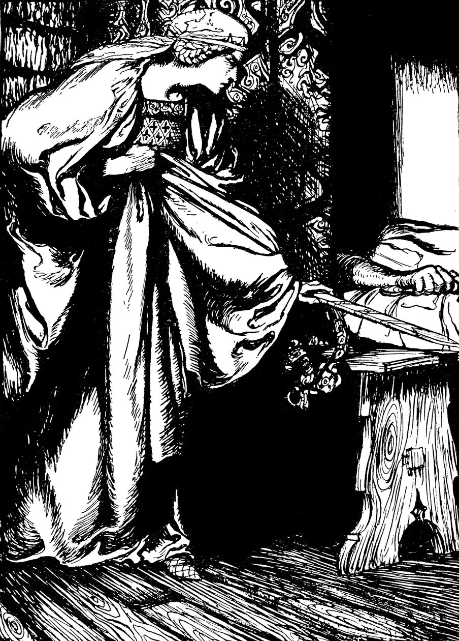 Morgan le Fay stjeler Arthurs sverd av Arthur (after) Rackham