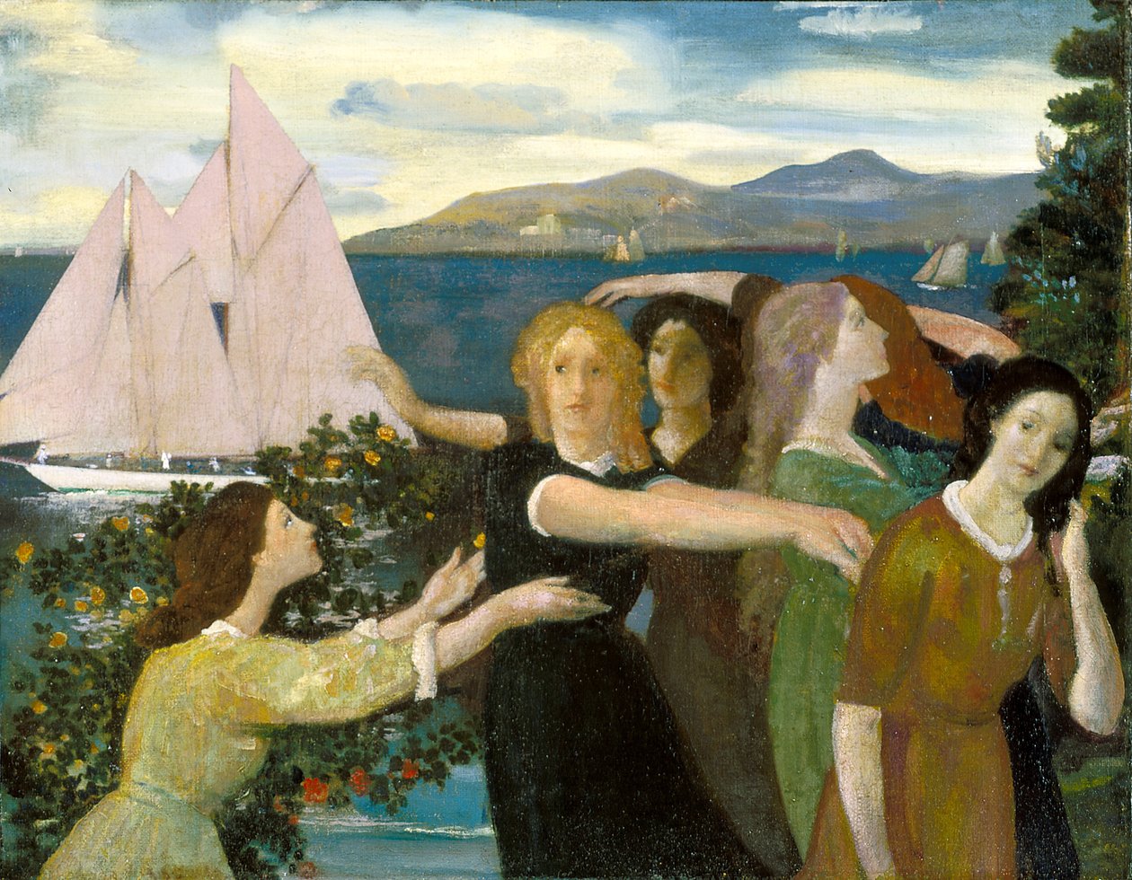 Across The Harbor (olje på lerret) av Arthur Bowen Davies