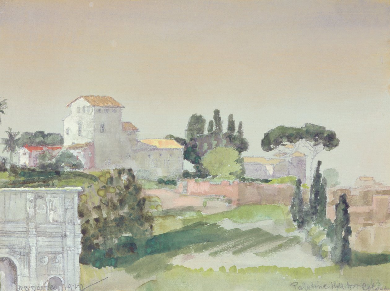 Palatine Hill fra Colosseum, 1927 (wc på papir) av Arthur Bowen Davies
