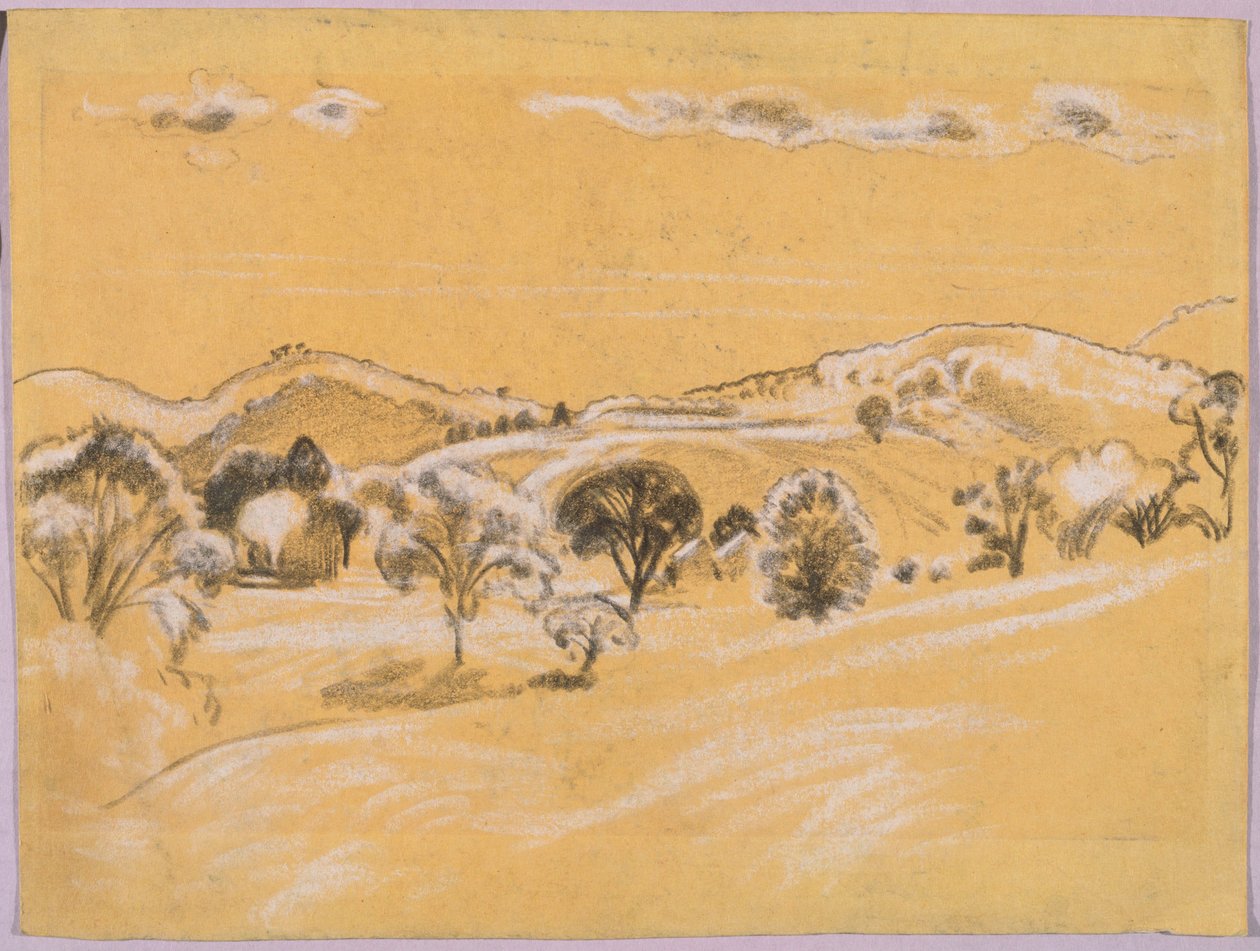 hvitt og svart krittlandskap fra A.B. Davies bok, utgave -38, 50 av Arthur Bowen Davies