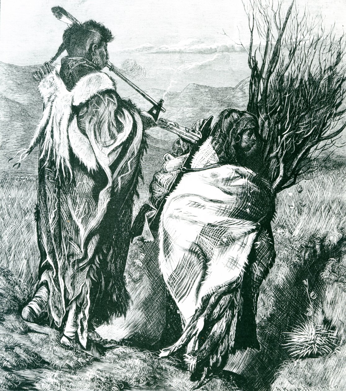 Hiawatha og Minne-Ha-Ha, gravert av Joseph Swain (1820-1909) 1870 (gravering) (s/hvitt foto) av Arthur Boyd (after) Houghton