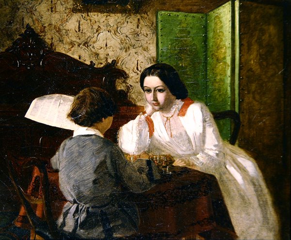 Kunstnerens bror og søster spillekort (olje på lerret) av Arthur Boyd Houghton