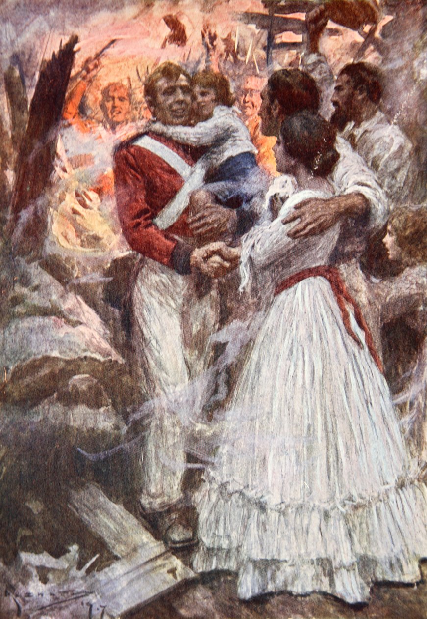 Tapperheten til Lt. Havelock (farge litho) av Arthur C. (after) Michael