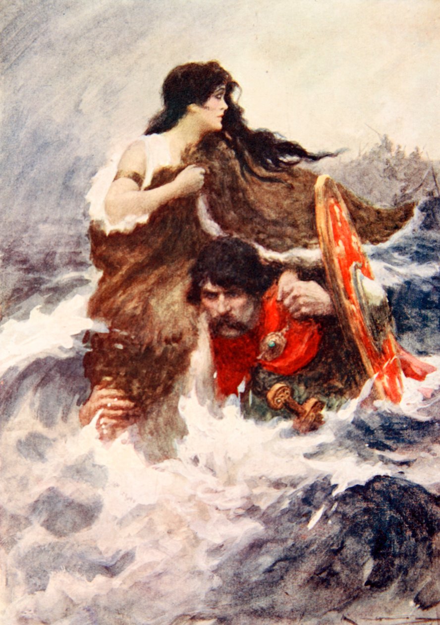 Historien om Deirdre (farge litho) av Arthur C. (after) Michael