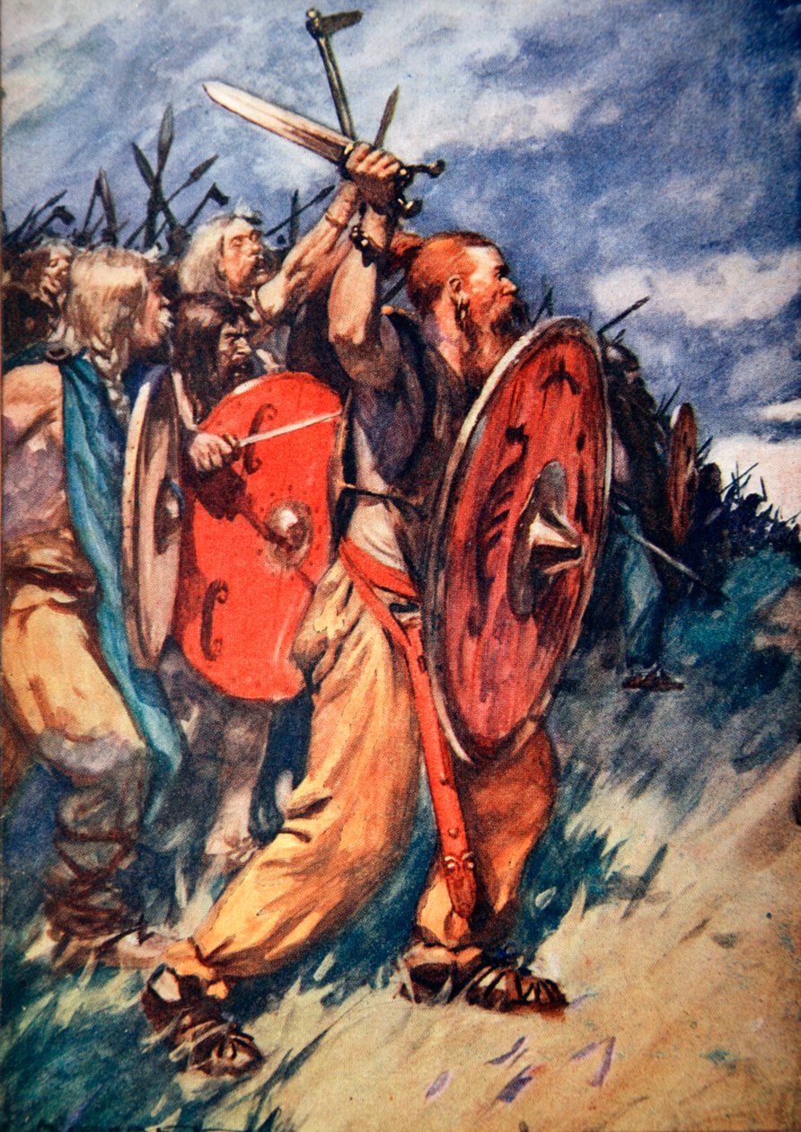 Slaget ved Teutoburgerskogen, Tyskland, 9 e.Kr. 1913 av Arthur C Michael
