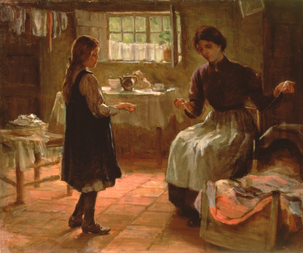 Domestic Lesson, ca. 1890 (olje på lerret) av Arthur Claude Cooke