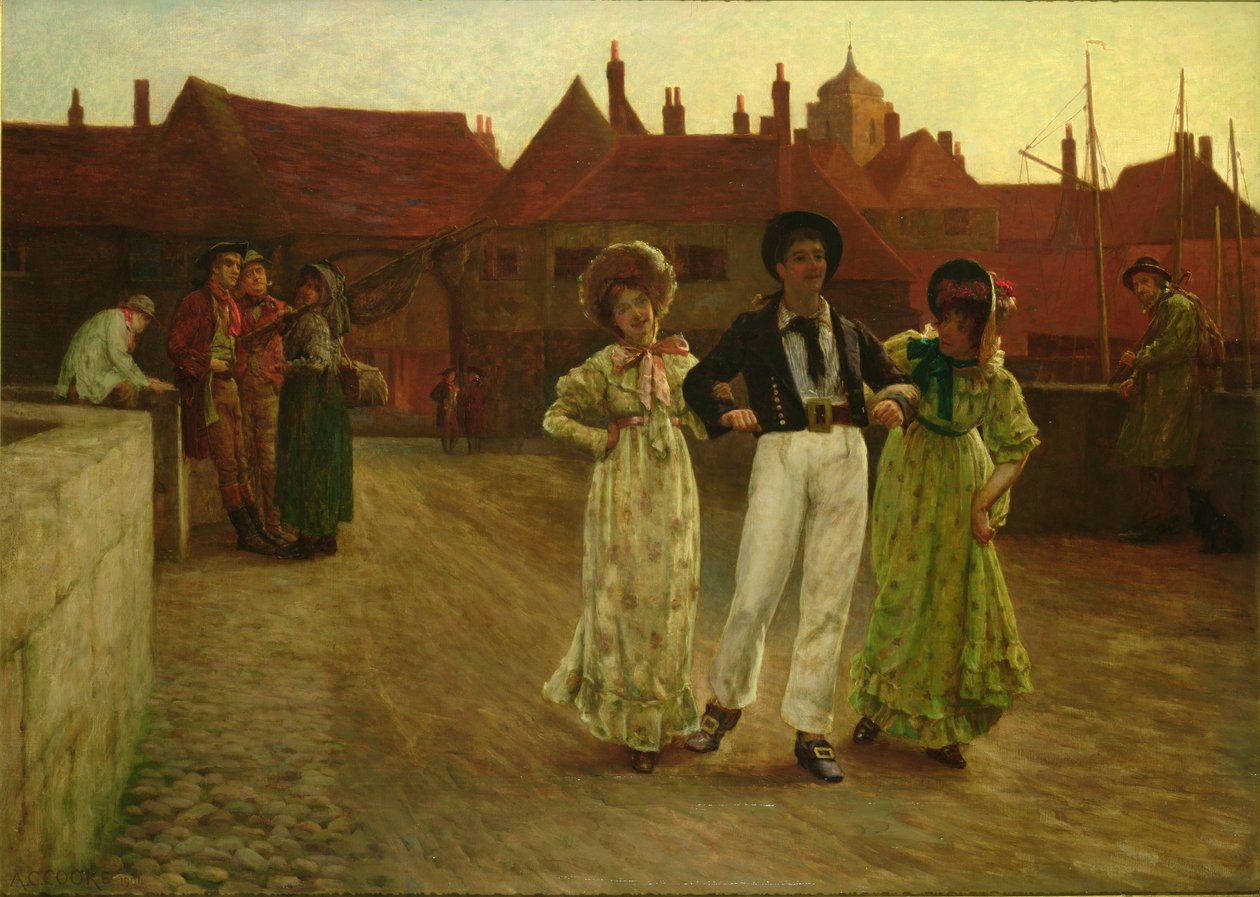 Jack Ashore, scene i Sandwich, Kent av Arthur Claude Cooke