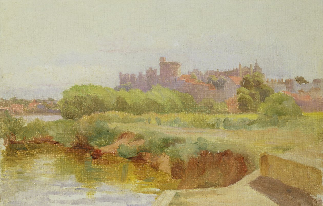 Utsikt over Windsor Castle (olje om bord) av Arthur Claude Cooke