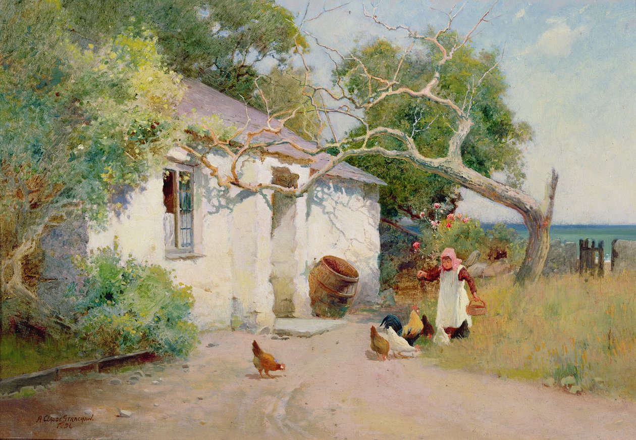 Feeding the Hens, 1894 (olje) av Arthur Claude Strachan
