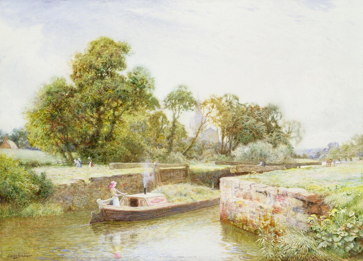 Stratford Lock (akvarell) av Arthur Claude Strachan