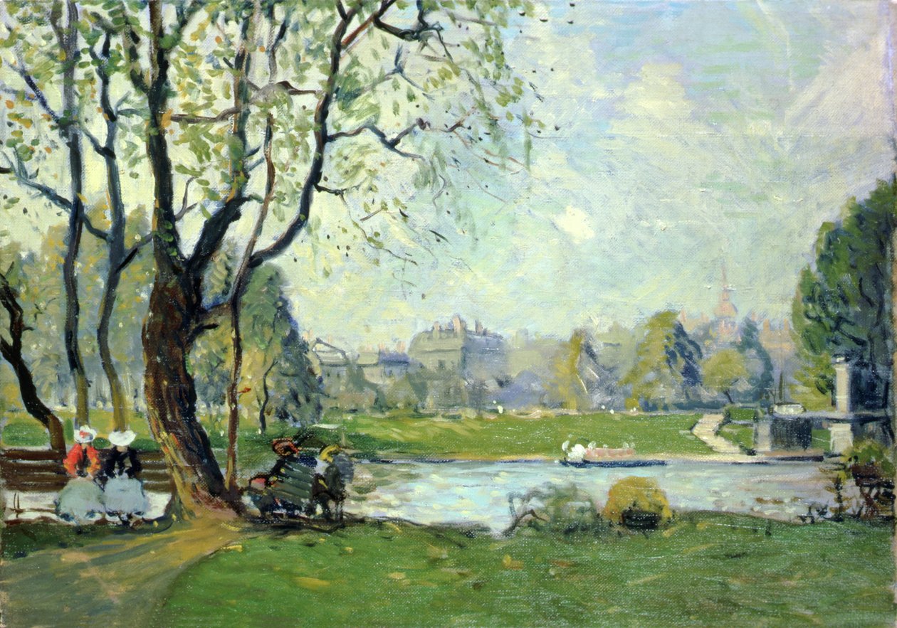 Boston Public Garden om våren (olje om bord) av Arthur Clifton Goodwin
